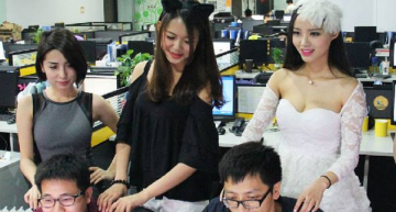 Chinese startups hire woman cheerleaderes